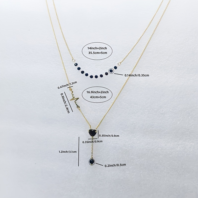 Heart-Shaped Black Bead Gold-Plated Necklace, Women's Daily Accessory
